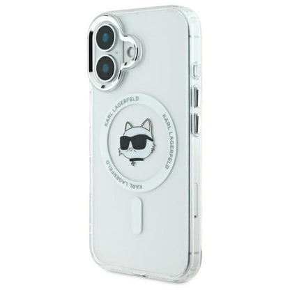 Funda MagSafe para Apple iPhone 16 Plus, Karl Lagerfeld, IML Metal Choupette's Head, Blanca.