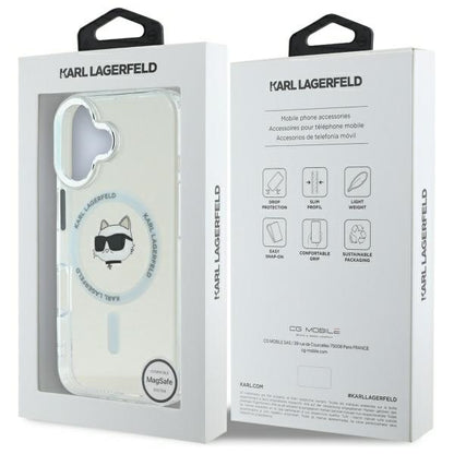 Funda MagSafe para Apple iPhone 16 Plus, Karl Lagerfeld, IML Metal Choupette's Head, Blanca.