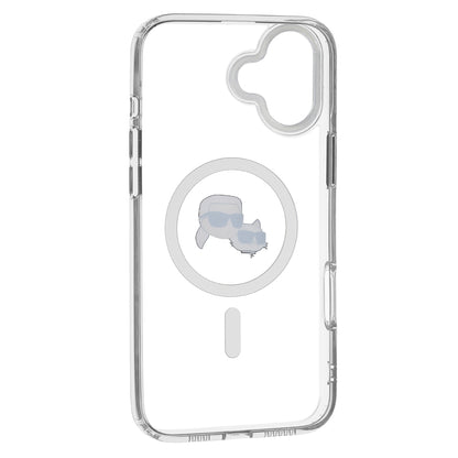 Funda MagSafe para Apple iPhone 16 Plus, Karl Lagerfeld, IML Metal Karl & Choupette's Heads, Blanca.