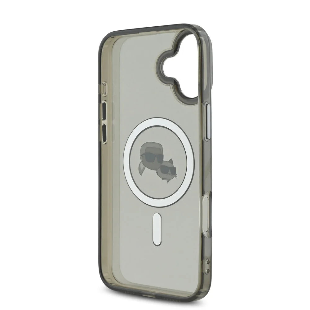 MagSafe Case for Apple iPhone 16 Plus, Karl Lagerfeld, IML Metal Karl & Choupette's Heads, Black