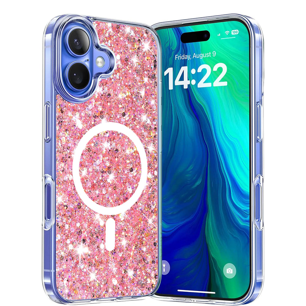 MagSafe Case for Apple iPhone 16 Plus, Techsuit, Sparkly Glitter, Pink