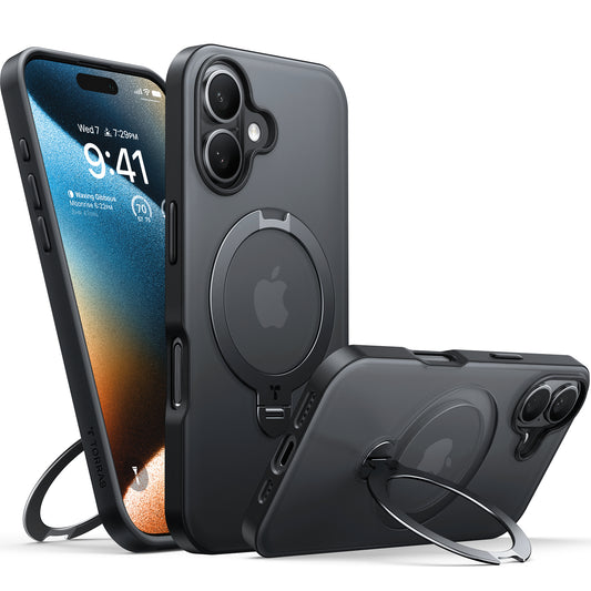 Funda MagSafe para Apple iPhone 16 Plus, Torras, Ostand Spin, Negra