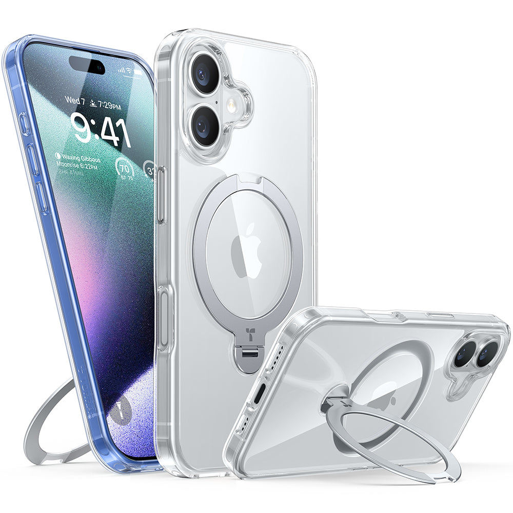 Funda MagSafe para Apple iPhone 16 Plus, Torras, Ostand Spin, Transparente