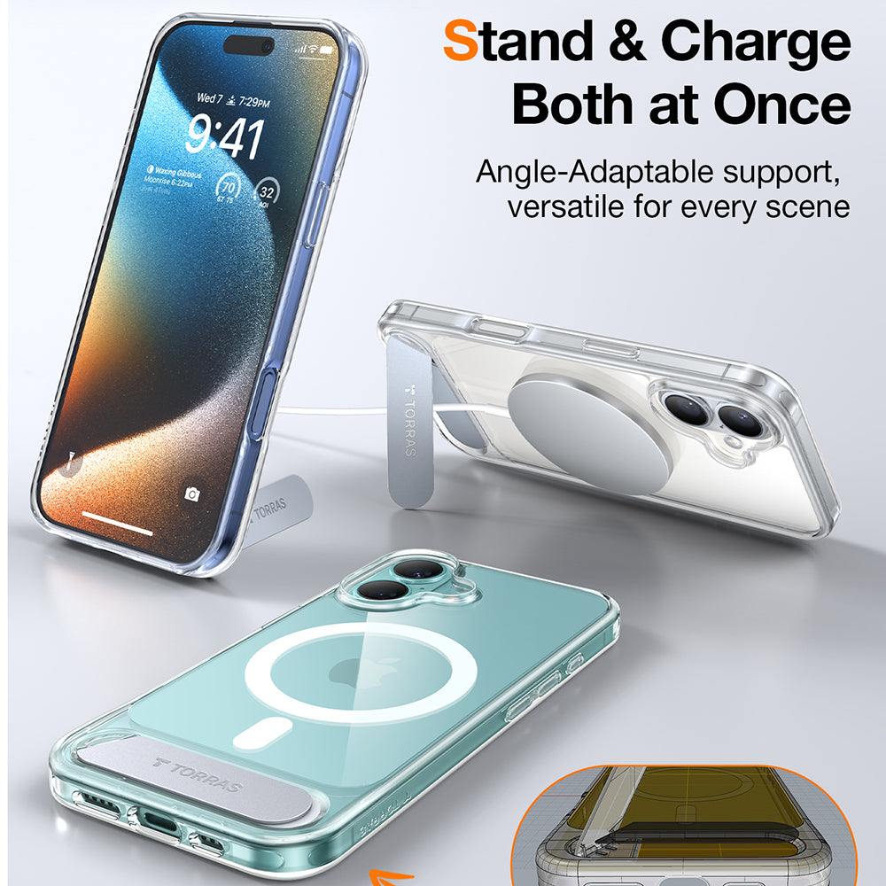 Funda MagSafe para Apple iPhone 16 Plus, Torras, Pstand, Transparente