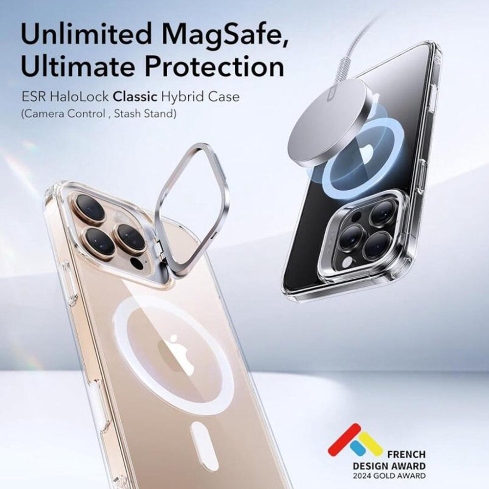 Funda MagSafe para Apple iPhone 16 Pro, ESR, Classic Hybrid Kickstand Slide, Transparente