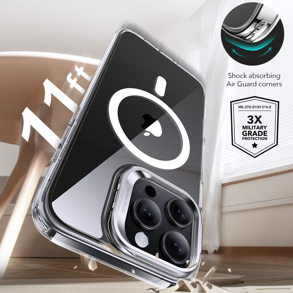 Funda MagSafe para Apple iPhone 16 Pro, ESR, Classic Hybrid Kickstand con Protector de Pantalla, Transparente