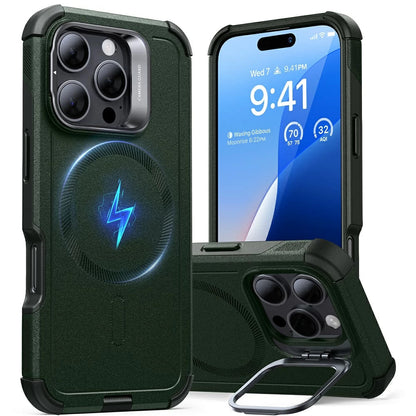 Funda MagSafe para Apple iPhone 16 Pro, ESR, Cyber Armor Kickstand, Verde