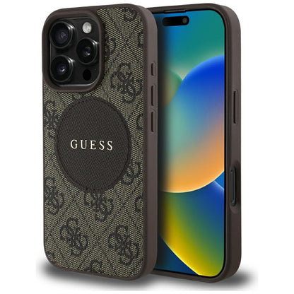 Funda MagSafe para Apple iPhone 16 Pro, Guess, 4G Circle Classic Logo, Marrón