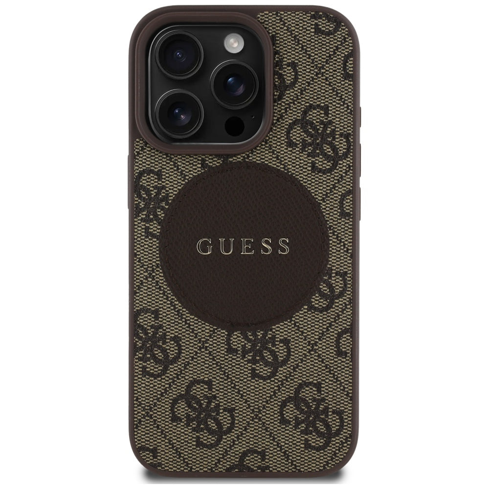 Funda MagSafe para Apple iPhone 16 Pro, Guess, 4G Circle Classic Logo, Marrón