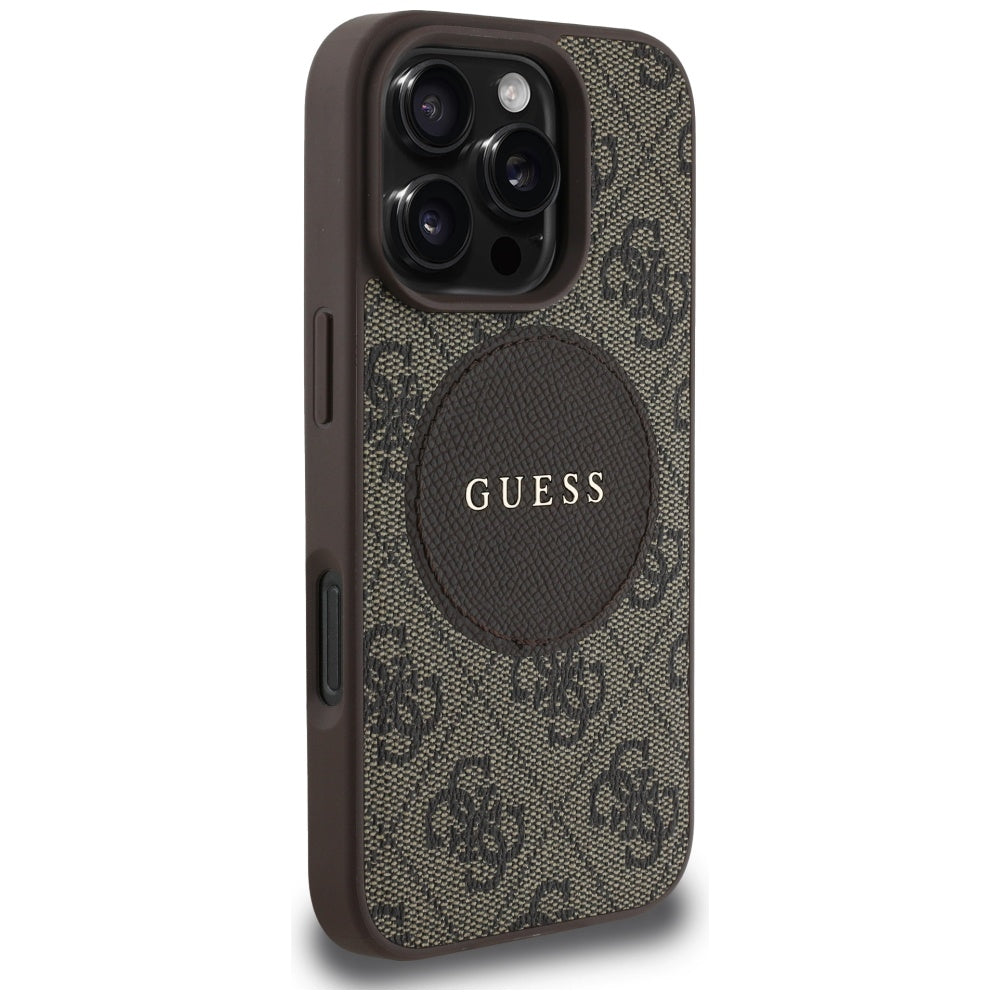 Funda MagSafe para Apple iPhone 16 Pro, Guess, 4G Circle Classic Logo, Marrón