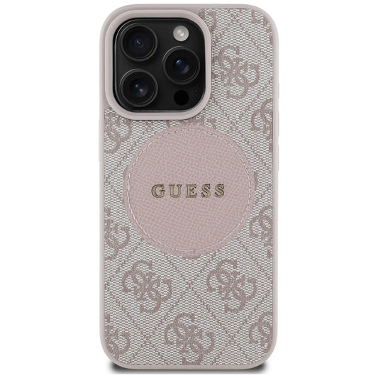 Funda MagSafe para Apple iPhone 16 Pro, Guess, 4G Circle Classic Logo, Rosa