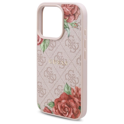 Funda MagSafe para Apple iPhone 16 Pro, Guess, Estampado de Flores 4G, Rosa