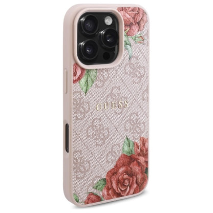 Funda MagSafe para Apple iPhone 16 Pro, Guess, Estampado de Flores 4G, Rosa