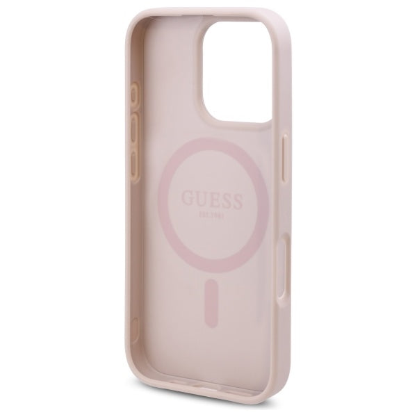 Funda MagSafe para Apple iPhone 16 Pro, Guess, Estampado de Flores 4G, Rosa