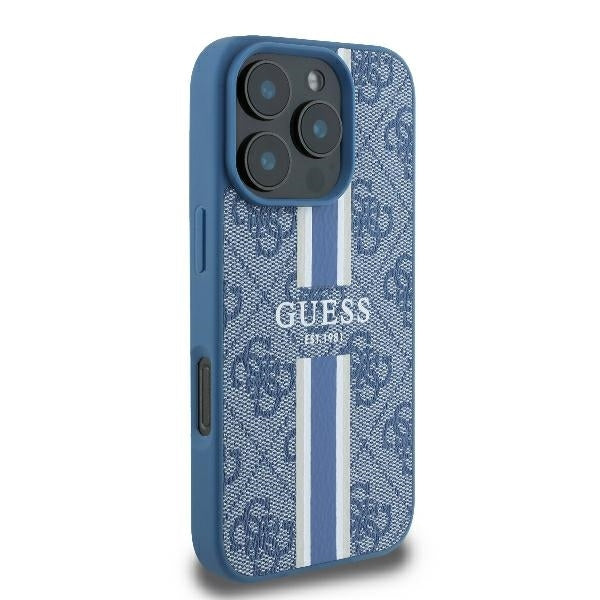 MagSafe Case for Apple iPhone 16 Pro, Guess, 4G Printed Stripes, Blue