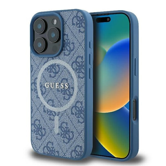 Funda MagSafe para Apple iPhone 16 Pro, Guess, 4G Ring Classic Logo, Azul