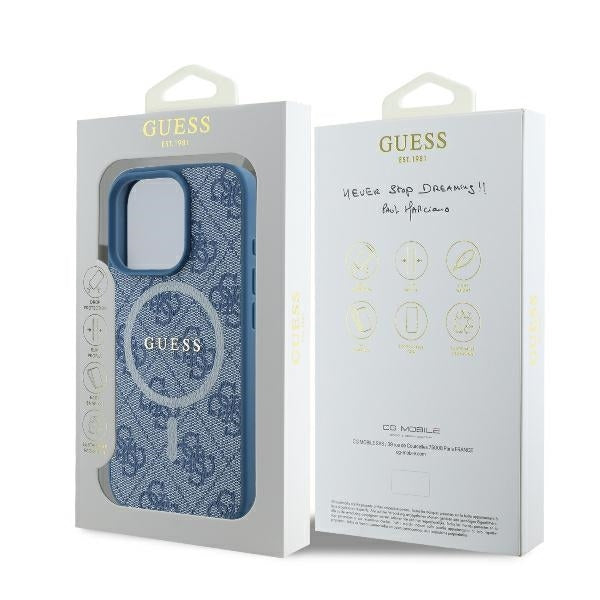 Funda MagSafe para Apple iPhone 16 Pro, Guess, 4G Ring Classic Logo, Azul