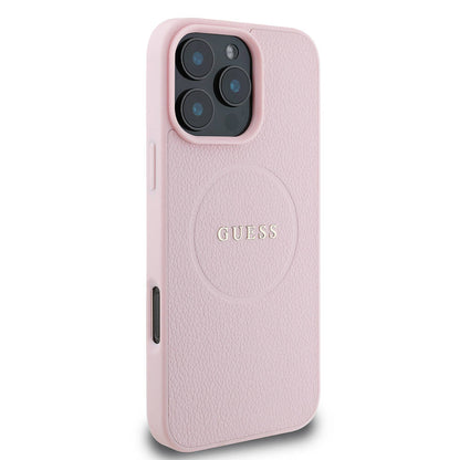 Funda MagSafe para Apple iPhone 16 Pro, Guess, Grained Gold Ring, Rosa