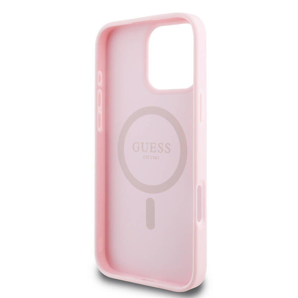 Funda MagSafe para Apple iPhone 16 Pro, Guess, Grained Gold Ring, Rosa