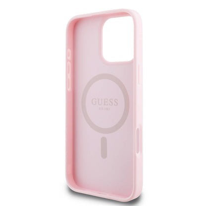 Funda MagSafe para Apple iPhone 16 Pro, Guess, Grained Gold Ring, Rosa