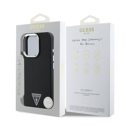 Funda MagSafe para Apple iPhone 16 Pro, Guess, Logo Triángulo Granulado, Negra
