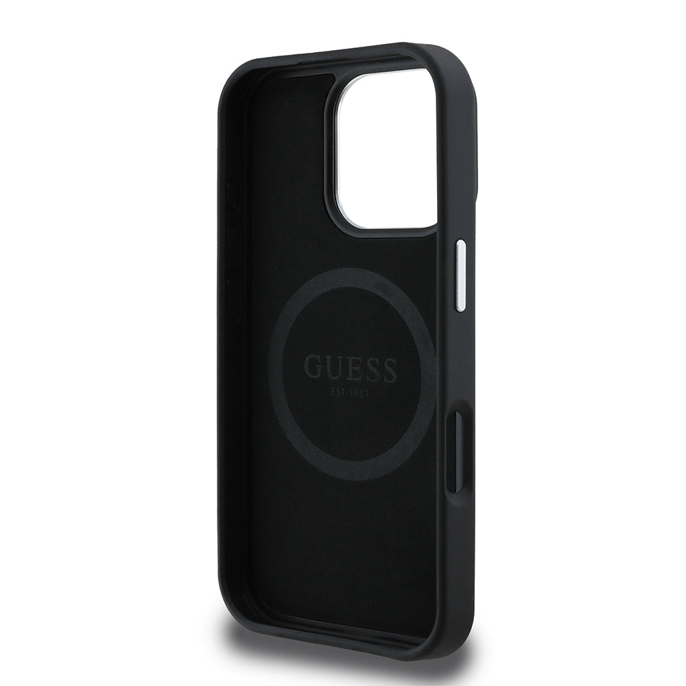 Funda MagSafe para Apple iPhone 16 Pro, Guess, Logo Triángulo Granulado, Negra