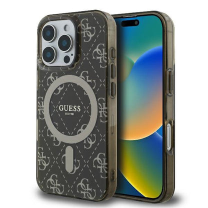 Funda MagSafe para Apple iPhone 16 Pro, Guess, IML 4G Background, Marrón