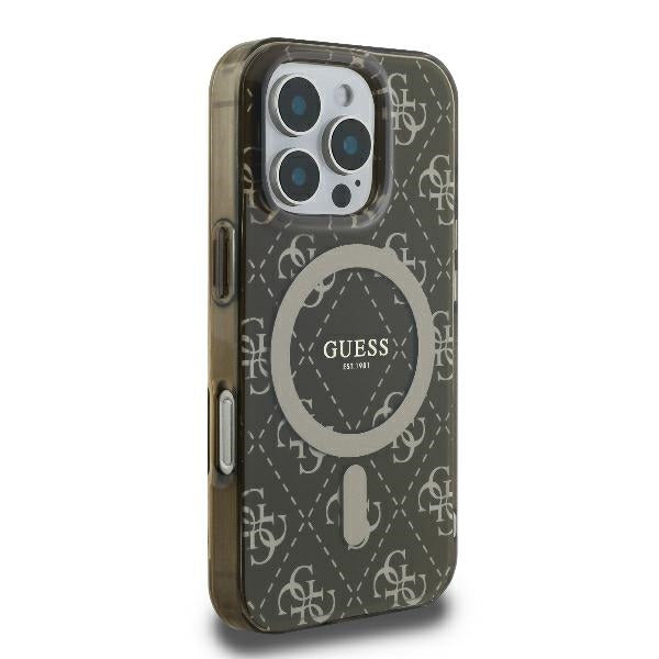 Funda MagSafe para Apple iPhone 16 Pro, Guess, IML 4G Background, Marrón