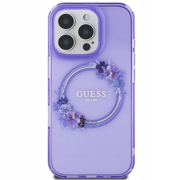 Funda MagSafe para Apple iPhone 16 Pro, Guess, IML Flowers Wreath, Morado