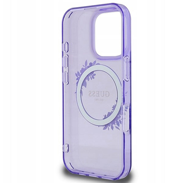 Funda MagSafe para Apple iPhone 16 Pro, Guess, IML Flowers Wreath, Morado