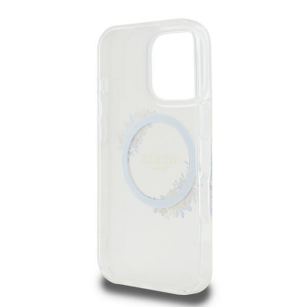 Funda MagSafe para Apple iPhone 16 Pro, Guess, IML Flowers Wreath, Transparente