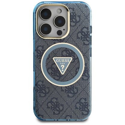 Funda MagSafe para Apple iPhone 16 Pro, Guess, IML Glitter 4G Circle Triangle, Azul