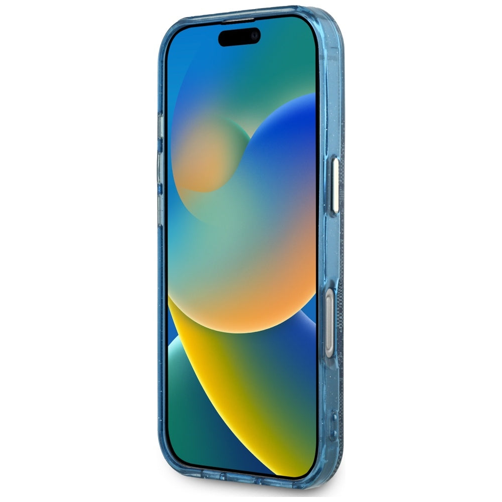 Funda MagSafe para Apple iPhone 16 Pro, Guess, IML Glitter 4G Circle Triangle, Azul