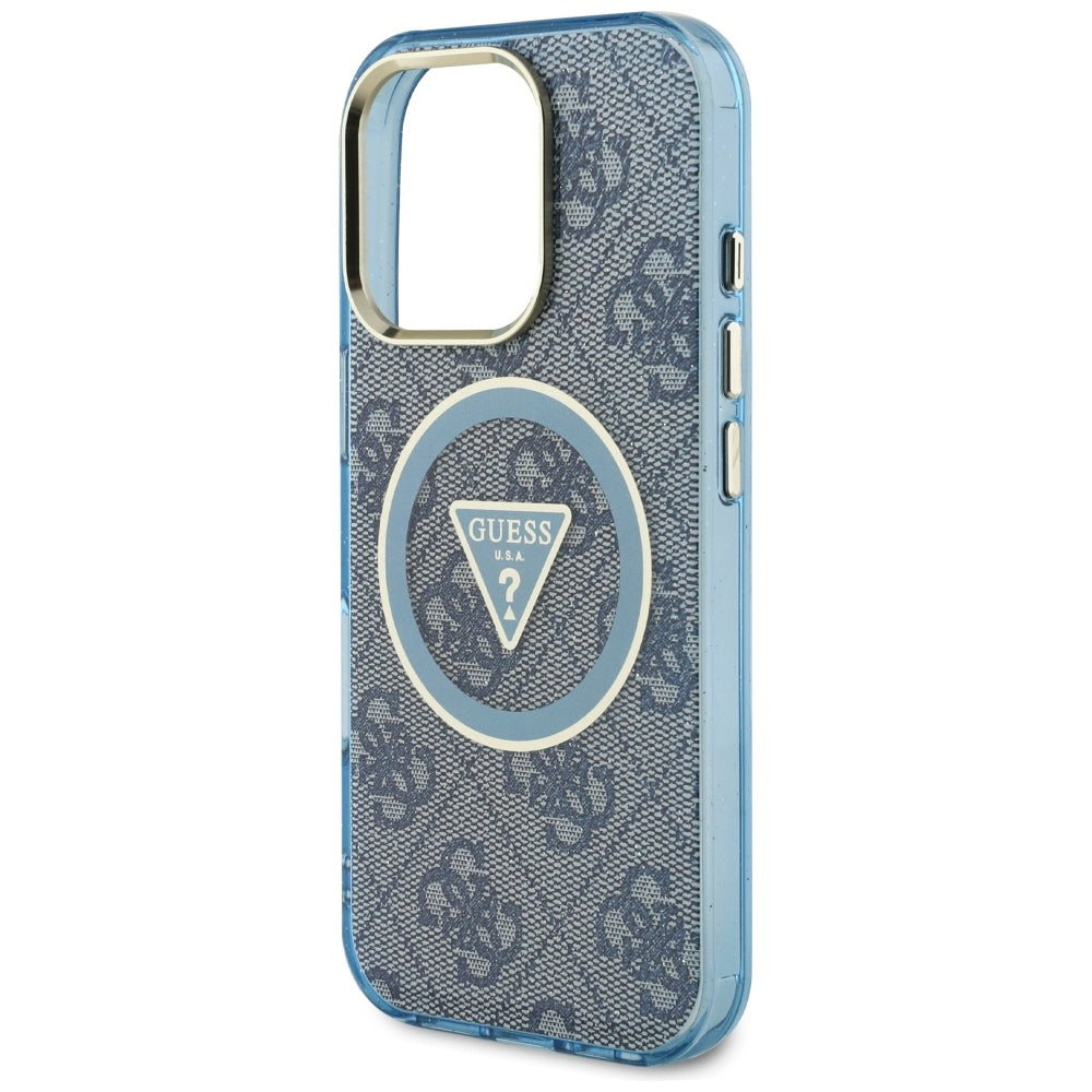 Funda MagSafe para Apple iPhone 16 Pro, Guess, IML Glitter 4G Circle Triangle, Azul