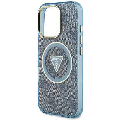 Funda MagSafe para Apple iPhone 16 Pro, Guess, IML Glitter 4G Circle Triangle, Azul