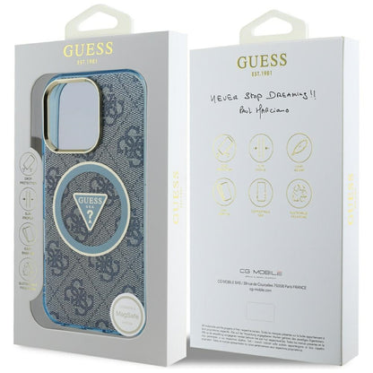 Funda MagSafe para Apple iPhone 16 Pro, Guess, IML Glitter 4G Circle Triangle, Azul