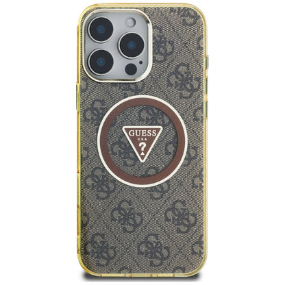 Funda MagSafe para Apple iPhone 16 Pro, Guess, IML Glitter 4G Circle Triangle, Marrón