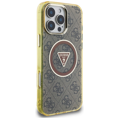 Funda MagSafe para Apple iPhone 16 Pro, Guess, IML Glitter 4G Circle Triangle, Marrón