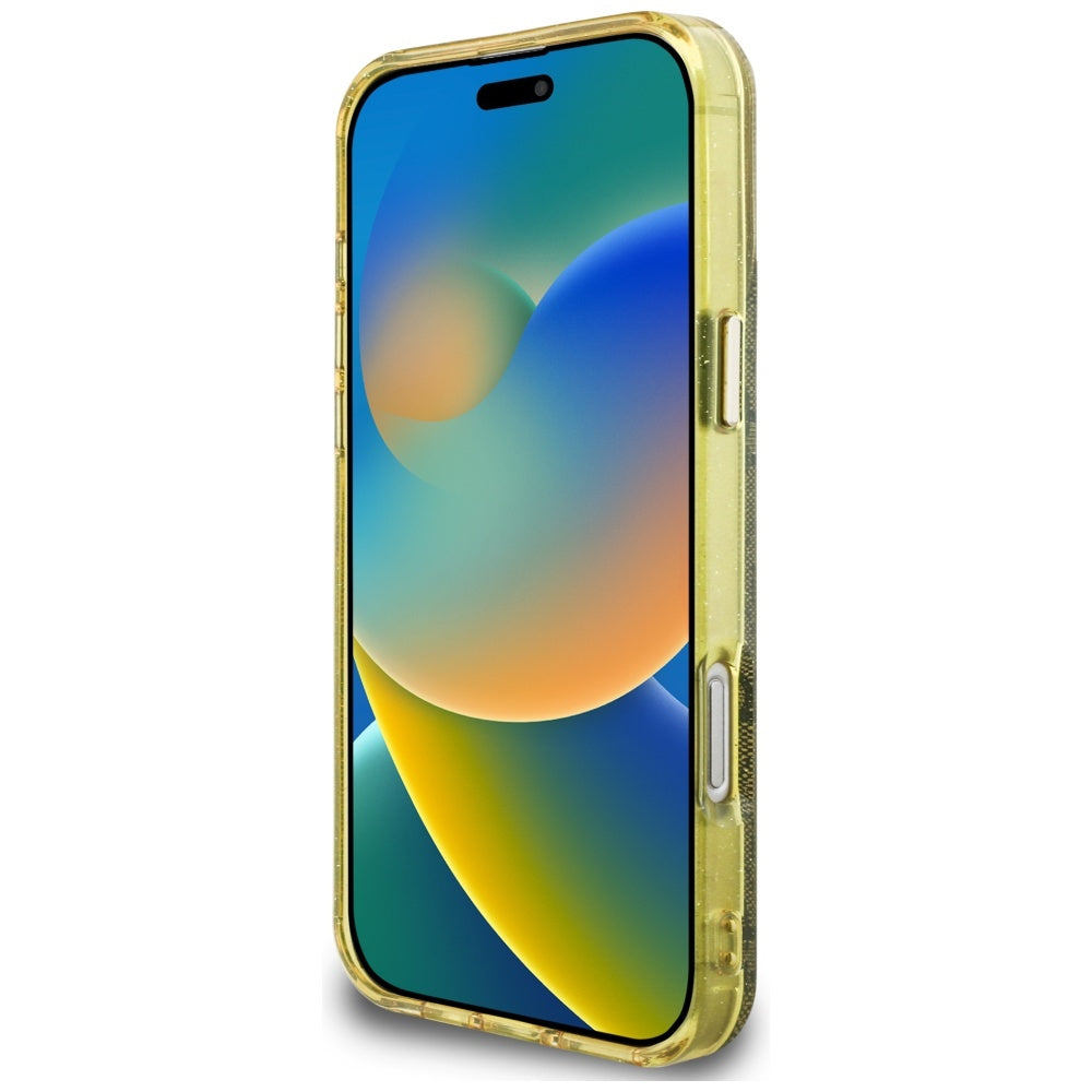 Funda MagSafe para Apple iPhone 16 Pro, Guess, IML Glitter 4G Circle Triangle, Marrón