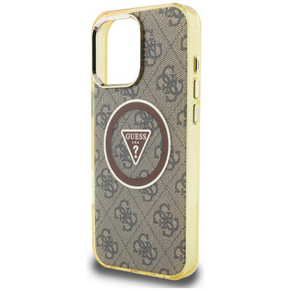 Funda MagSafe para Apple iPhone 16 Pro, Guess, IML Glitter 4G Circle Triangle, Marrón
