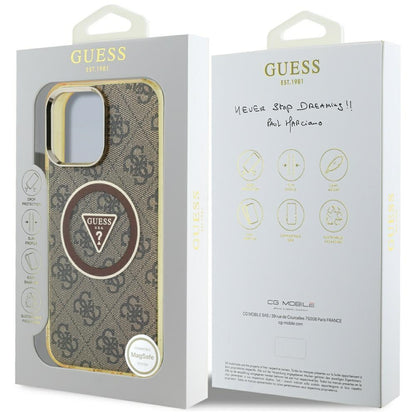 Funda MagSafe para Apple iPhone 16 Pro, Guess, IML Glitter 4G Circle Triangle, Marrón
