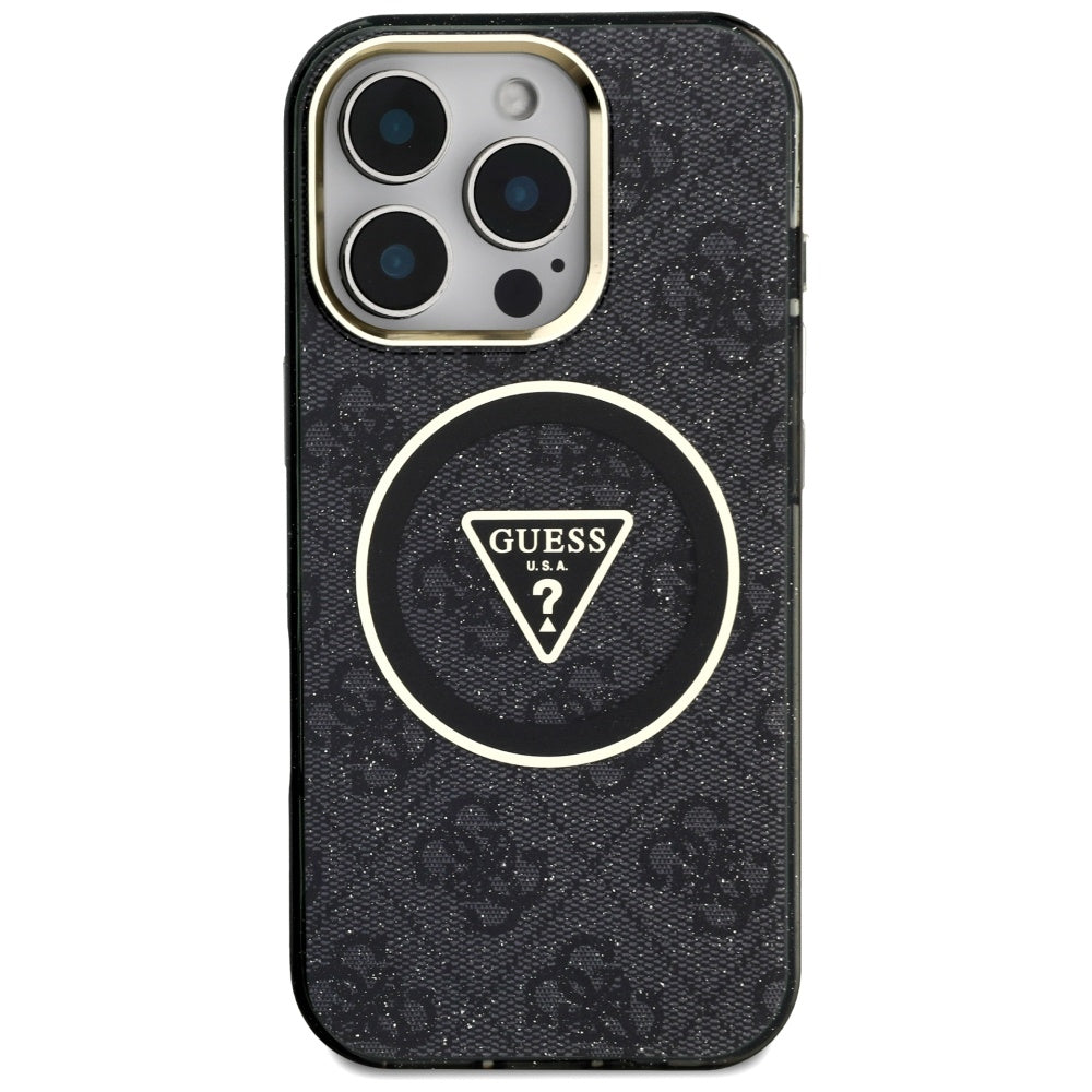 Funda MagSafe para Apple iPhone 16 Pro, Guess, IML Glitter 4G Circle Triangle, Negra