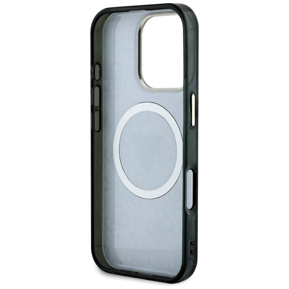 Funda MagSafe para Apple iPhone 16 Pro, Guess, IML Glitter 4G Circle Triangle, Negra