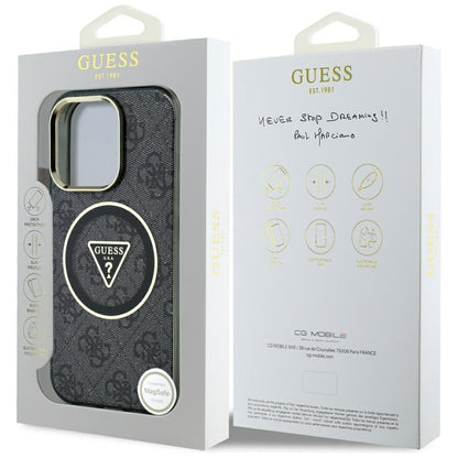 Funda MagSafe para Apple iPhone 16 Pro, Guess, IML Glitter 4G Circle Triangle, Negra
