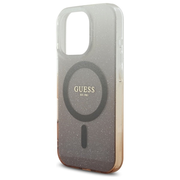 Funda MagSafe para Apple iPhone 16 Pro, Guess, IML Glitter Gradient, Marrón