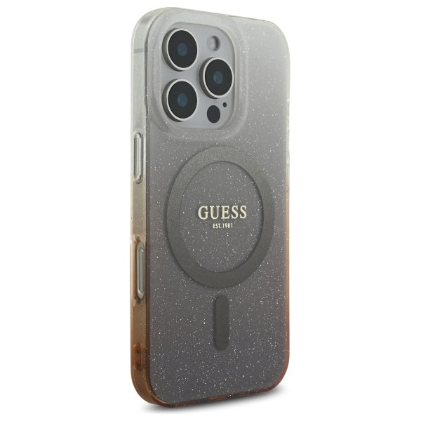 Funda MagSafe para Apple iPhone 16 Pro, Guess, IML Glitter Gradient, Marrón
