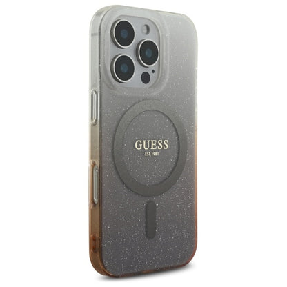 Funda MagSafe para Apple iPhone 16 Pro, Guess, IML Glitter Gradient, Marrón