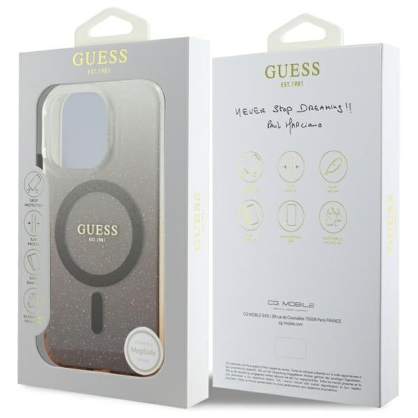 Funda MagSafe para Apple iPhone 16 Pro, Guess, IML Glitter Gradient, Marrón