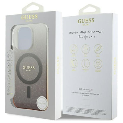 Funda MagSafe para Apple iPhone 16 Pro, Guess, IML Glitter Gradient, Marrón