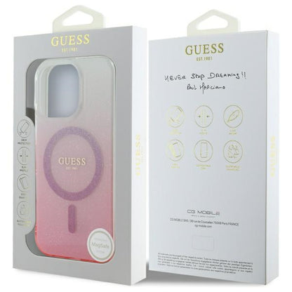 Funda MagSafe para Apple iPhone 16 Pro, Guess, IML Glitter Gradient, Rosa
